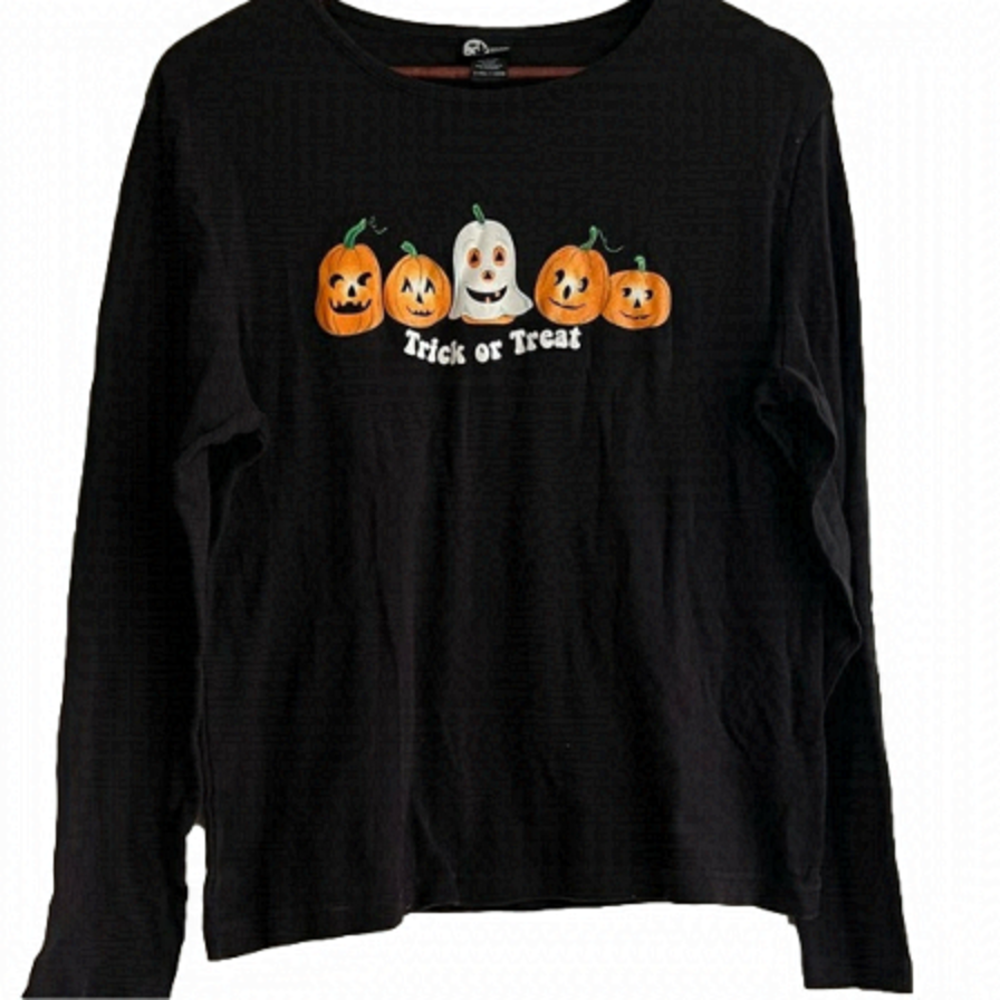 Women's XL Black Pumpkin Halloween Long Sleeve Top